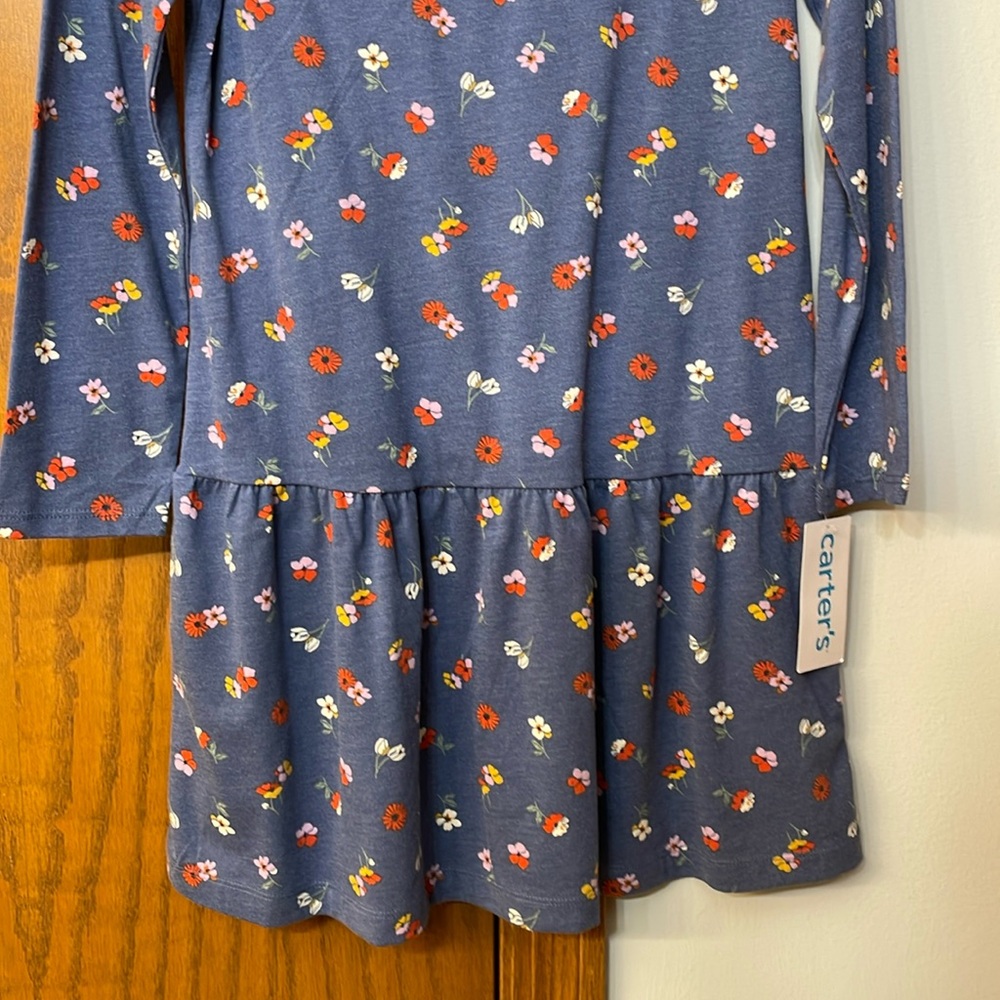 CARTERS NWT Girls Size 10 Floral Jersey Dress Navy Blue Red Long Sleeve - Picture 7 of 15
